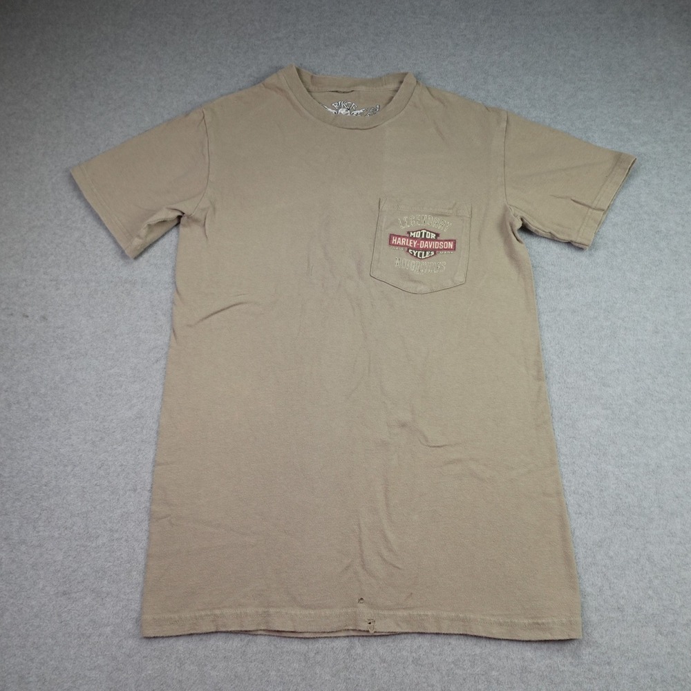 Harley-Davidson Shirt Mens Small Tan Smoky Mountain Biker Pocket Tee